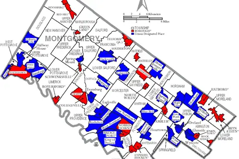 Map: Map of Montgomery County Pennsylvania with Municipal and Township Labels