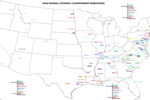 Map: Map of National Collegiate Athletic Association Football Championship Division Iaa Schools