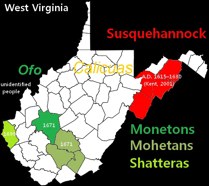 Map: Map of Native American Locations in Wv by County During the Latter Half of the 17Th Century