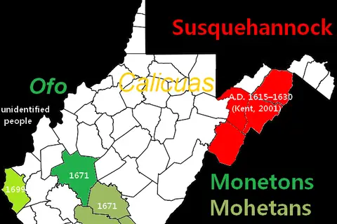 Map: Map of Native American Locations in Wv by County During the Latter Half of the 17Th Century