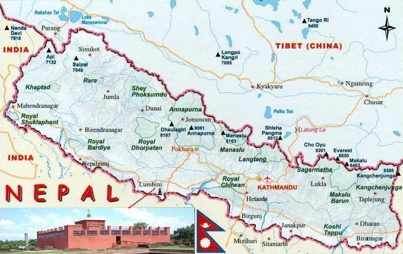 Map: Map of Nepal Showing Location of Lumbini