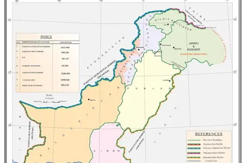 Map: Map of Pakistan Showing Borders Length