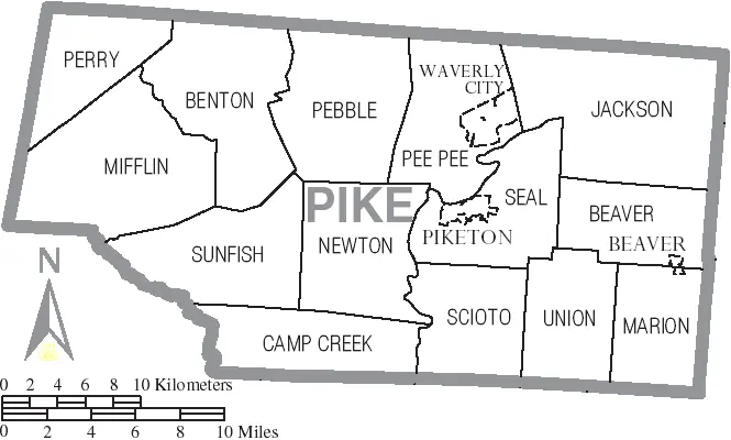 Map: Map of Pike County Ohio with Municipal and Township Labels