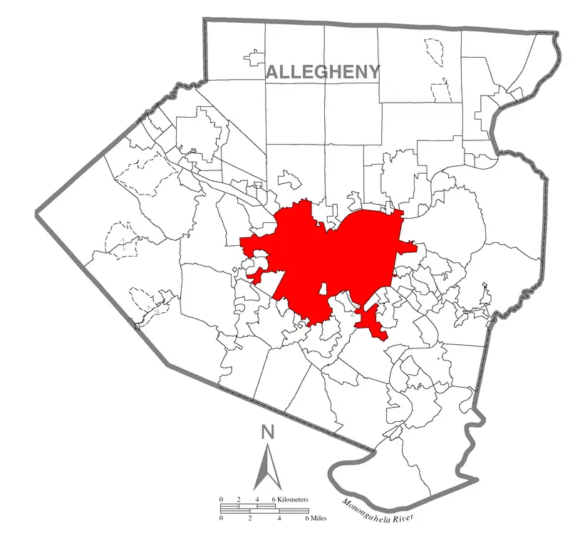 Map: Map of Pittsburgh Allegheny County Pennsylvania Highlighted