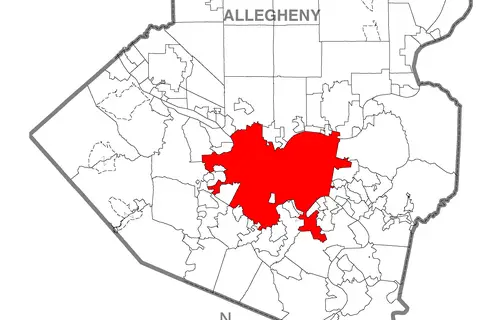Map: Map of Pittsburgh Allegheny County Pennsylvania Highlighted