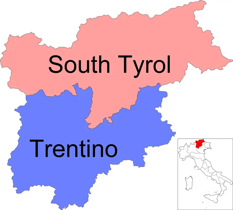 Map: Map of Region of Trentinosouth Tyrol Italy with Provincesit