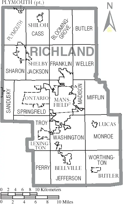 Map: Map of Richland County Ohio with Municipal and Township Labels