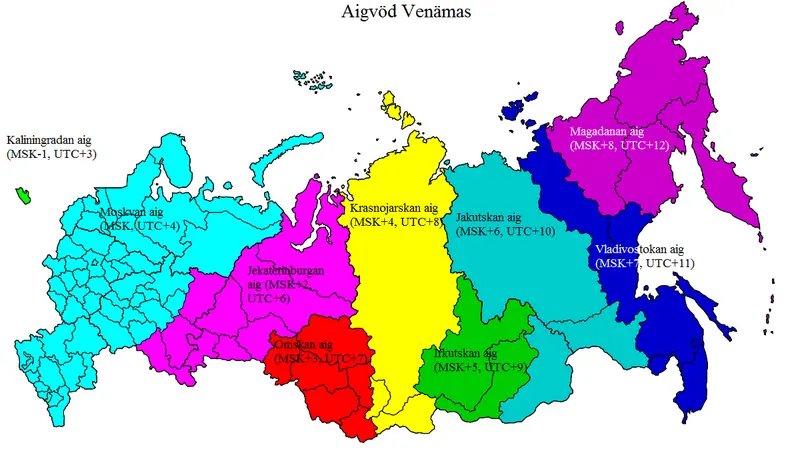 Map: Map of Russian Time Zones in Veps