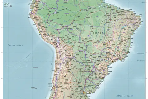 Map: Map of South America Physical Political Population with Legend