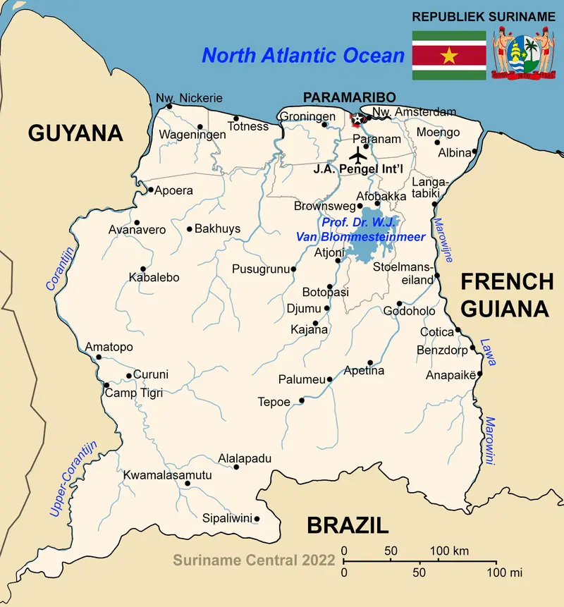 Map: Map of Suriname with Borders as Claimed by Suriname and Venezuela