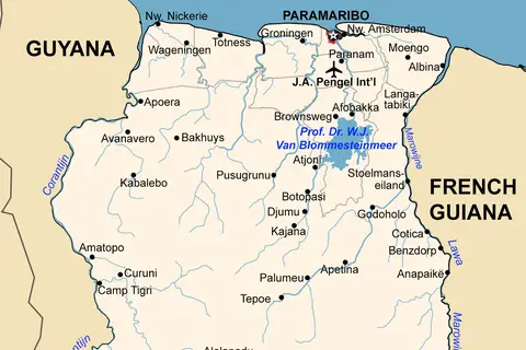 Map: Map of Suriname with Borders as Claimed by Suriname and Venezuela