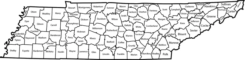 Map: Map of Tennessee Counties Labeled
