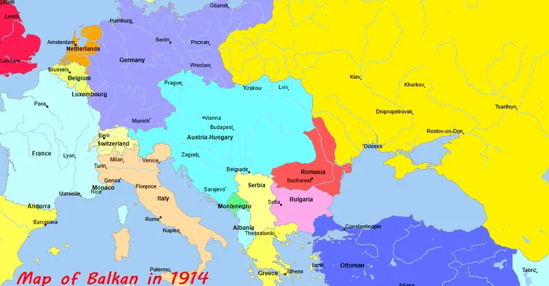 Map: Map of the Balkan Region in 1914