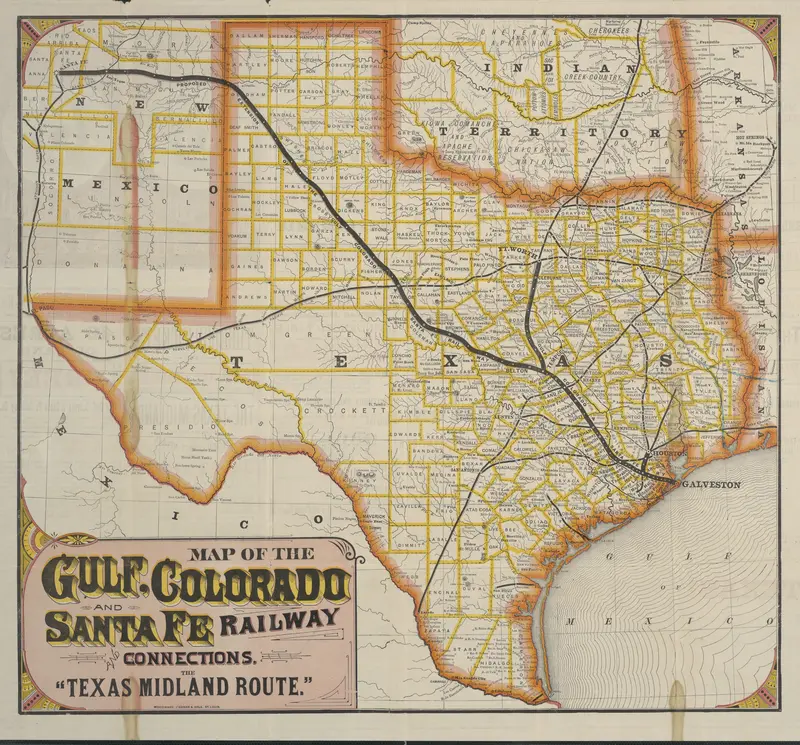 Map: Map of the Gulf Colorado and Santa Fe Texas Midland Route 1880 Uta