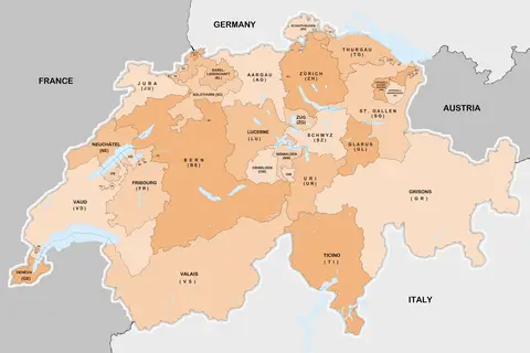 Map: Map of the Swiss Cantons in 1996