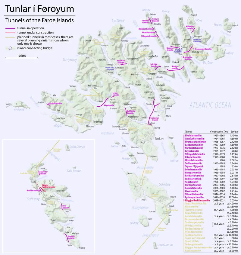Map: Map of the Tunnels of the Faroe Islands