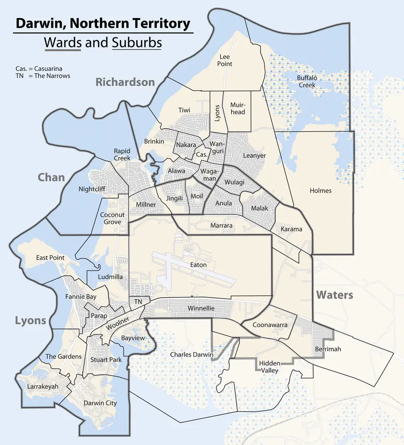 Map: Map of the Wards and Suburbs of Darwin Northern Territory