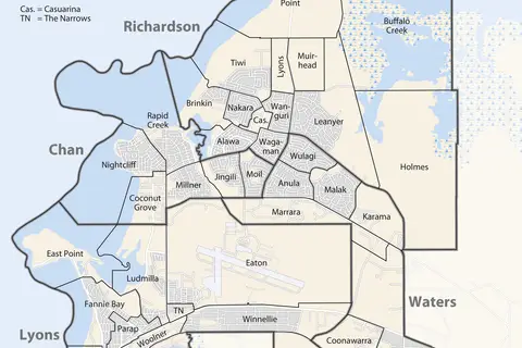 Map: Map of the Wards and Suburbs of Darwin Northern Territory