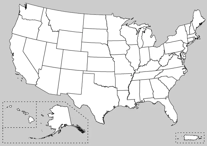 Map: Map of Usa Showing Unlabeled State Boundaries