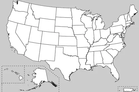 Map: Map of Usa Showing Unlabeled State Boundaries