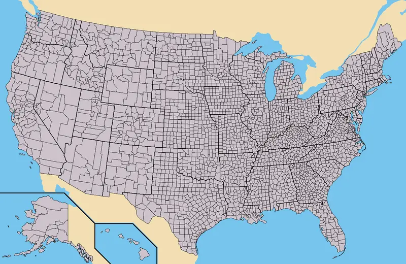 Map: Map of Usa with County Outlines
