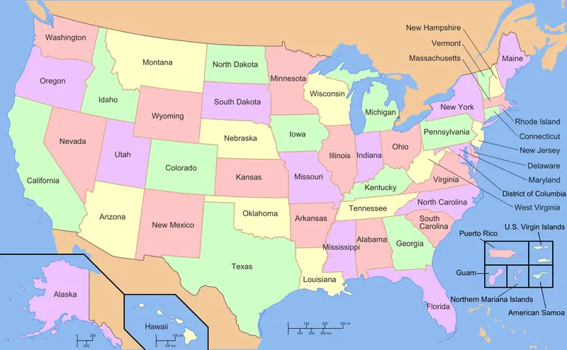 Map: Map of Usa with State and Territory Names 2