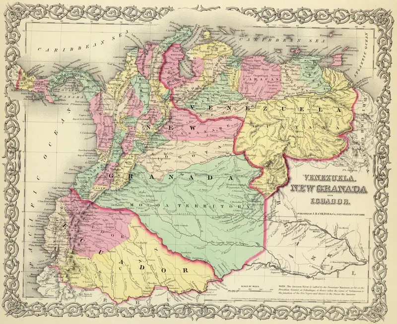 Map: Map of Venezuela New Granada and Ecuador 1855