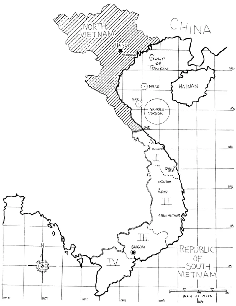 Map: Map of Vietnam with Approximate Postions of the Us Navy Units in the Gulf of Tonkin Circa in 19691970