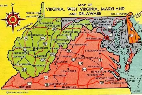 Map: Map of Virginia West Virginia Maryland and Delaware Nby 2416