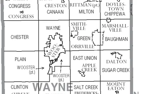 Map: Map of Wayne County Ohio with Municipal and Township Labels