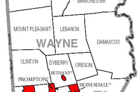 Map: Map of Wayne County Pennsylvania with Municipal and Township Labels