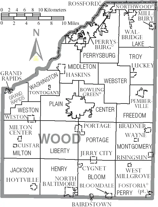 Map: Map of Wood County Ohio with Municipal and Township Labels