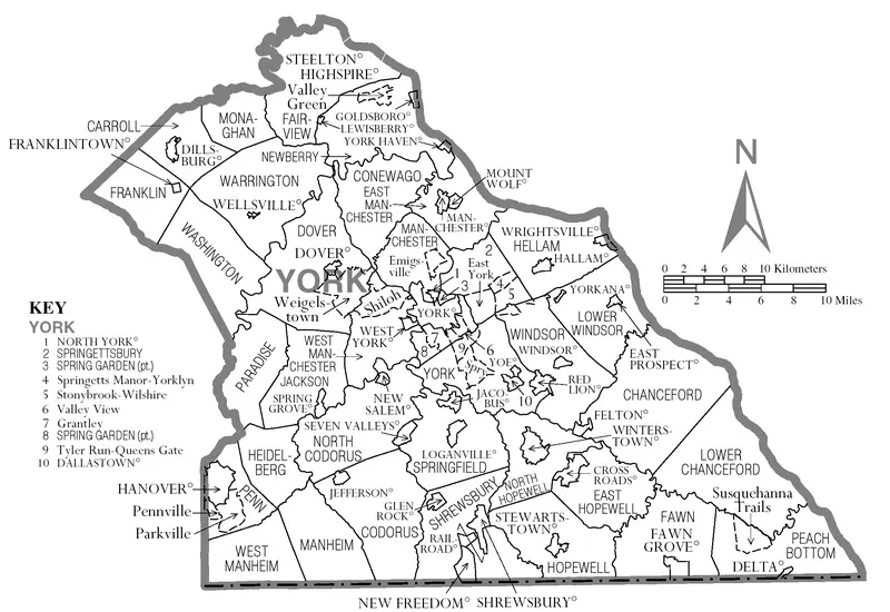 Map: Map of York County Pennsylvania