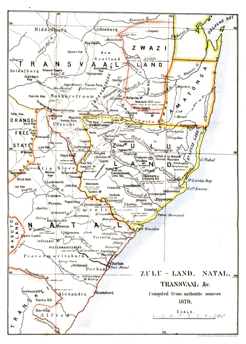 Map: Map of Zululand Natal Transvaal 1879