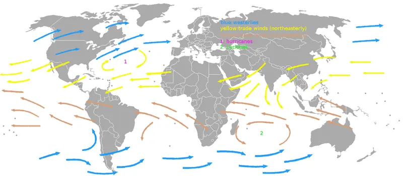 Map: Map Prevailing Winds on Earth