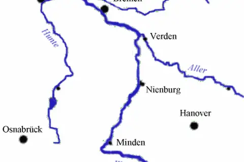 Map: Map River Weser Kassel to Bremerhaven
