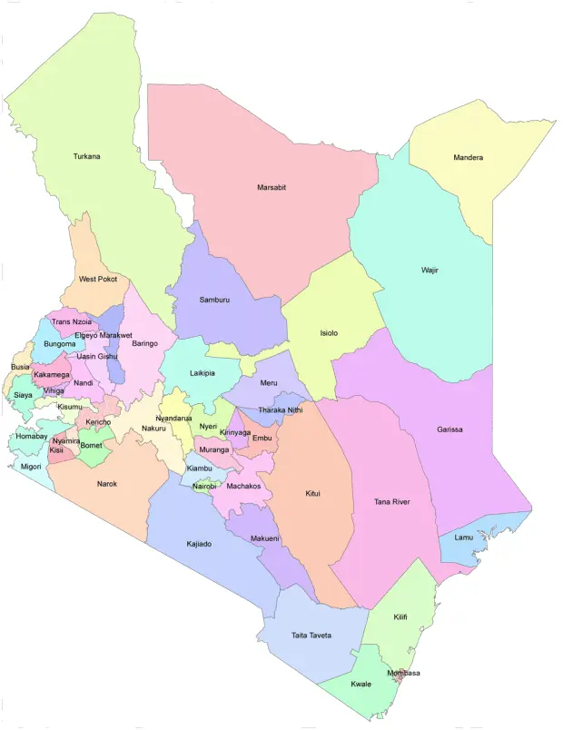 Map: Map Showing Counties Under the New Kenyan Constitution