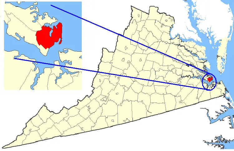 Map: Map Showing Hampton City Virginia
