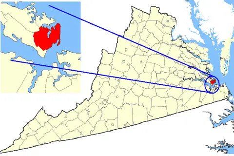 Map: Map Showing Hampton City Virginia