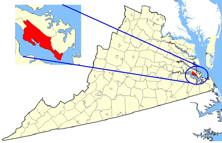 Map: Map Showing Newport News City Virginia