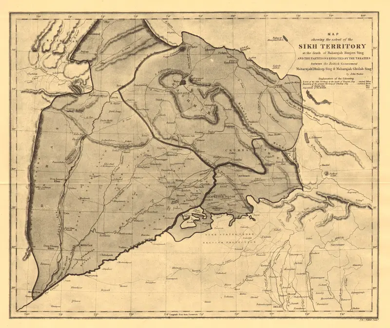 Map: Map Showing Sikh Empires Territory at the Time of Ranjit Singhs Passing Away