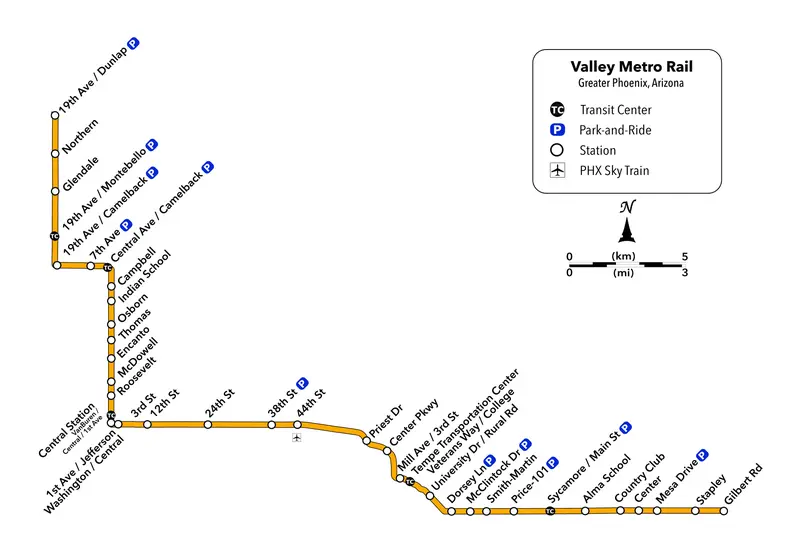 Map: Map Valley Metro Rail Phoenix Arizona
