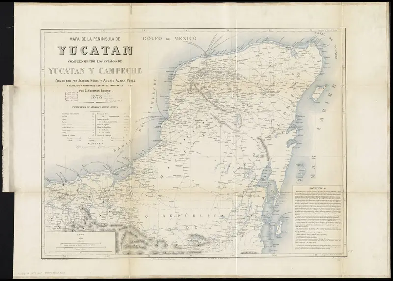 Map: Mapa de la Peninsula de Yucatan Comprendiendo Los Estados de Yucatan Y Campeche 14726318912