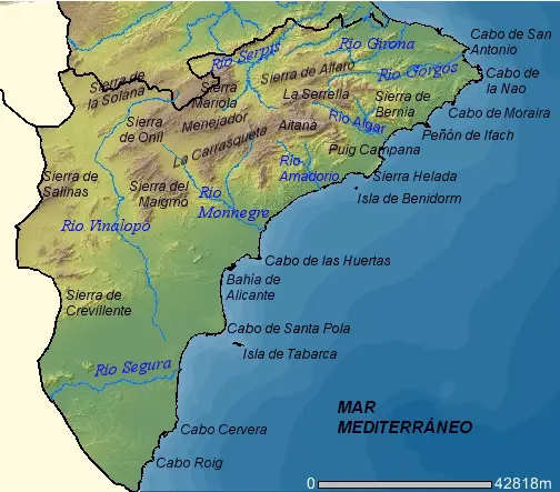 Map: Mapa Fsico de la Provincia de Alicante Espaa