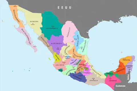 Map: Mapa Poltico de Mxico a Color Nombres de Estados Y Capitales