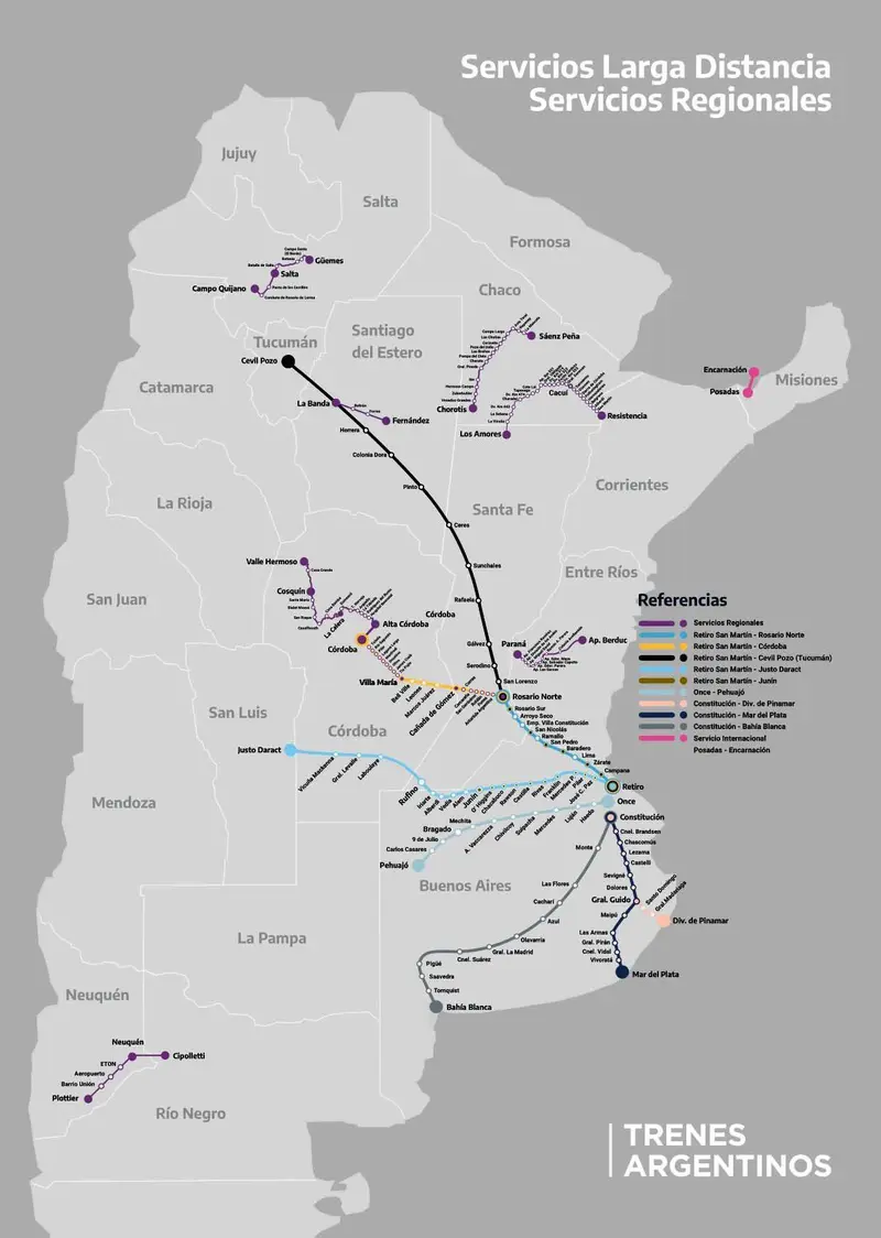 Map: Mapa Trenes Larga Distancia Argentina