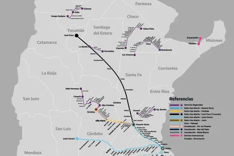 Map: Mapa Trenes Larga Distancia Argentina