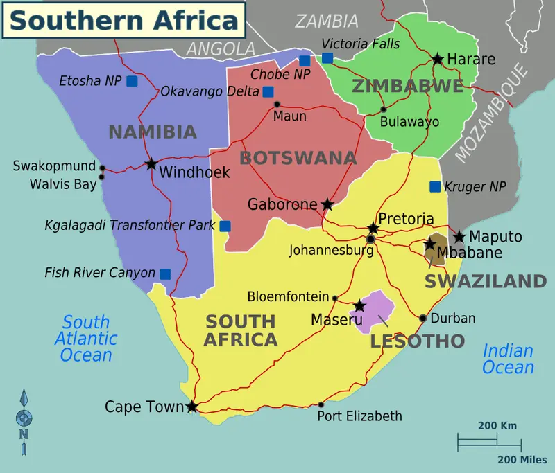Map: Mapafricasouthern Africaregions