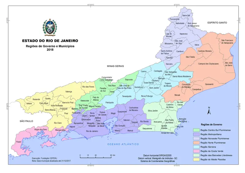 Map: Maparj2018Mapa Do Estado Do Rio de Janeiro Brasil Regies de Governo E Municpios 2018