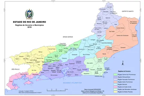 Map: Maparj2018Mapa Do Estado Do Rio de Janeiro Brasil Regies de Governo E Municpios 2018